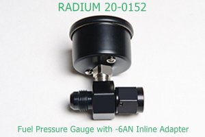 Radium 20-0152 Fuel Pressure Gauge with 6AN Inline Adapter 0-100 PSI + 0-6.8 BAR