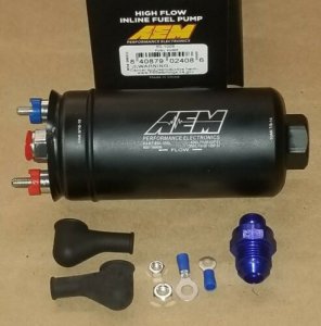 AEM 50-1005 Inline Fuel Pump High Pressure 90 PSIG 380-LPH -10 AN In -6 AN Out